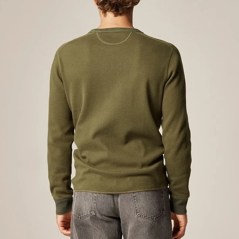 J crew military green Wallace & Barnes honeycomb thermal crewneck